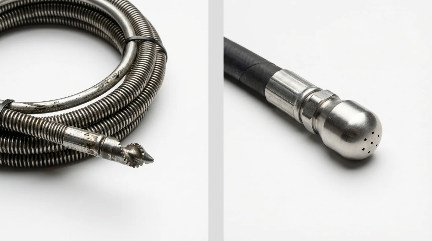 Drain snake cable and hydro jetting nozzle used for drain cleaning in Republic, WA